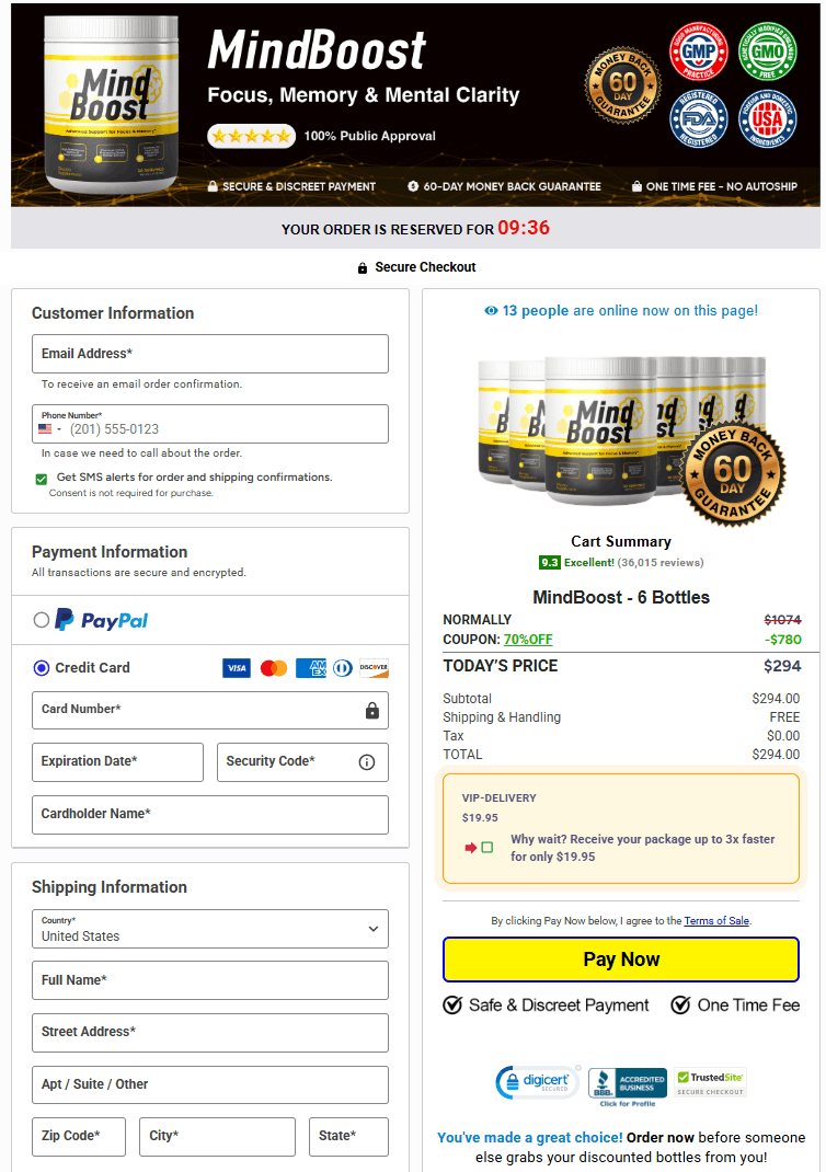 MindBoost secure checkout page